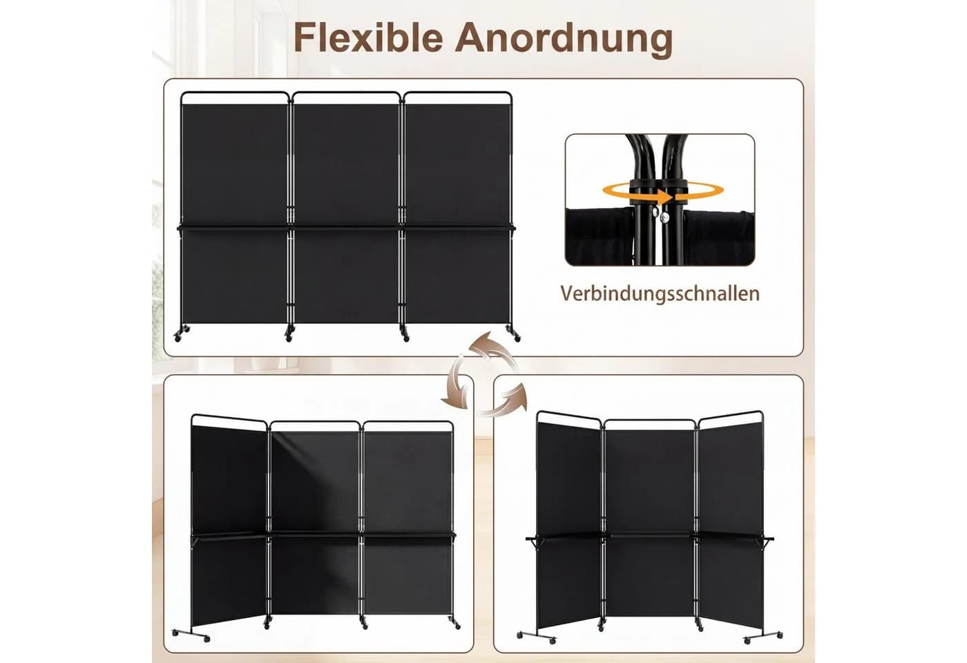 COSTWAY Paravent 3-teilig mit Regalen und Rollen - Bild 3