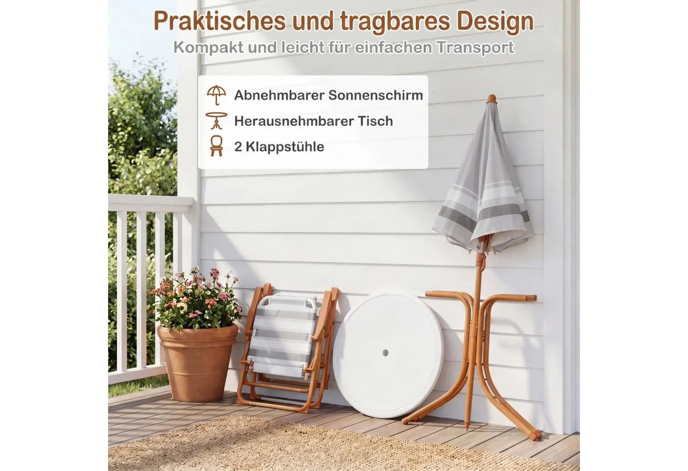 COSTWAY Garten-Kindersitzgruppe mit Klappstühlen & Sonnenschirm - Bild 3