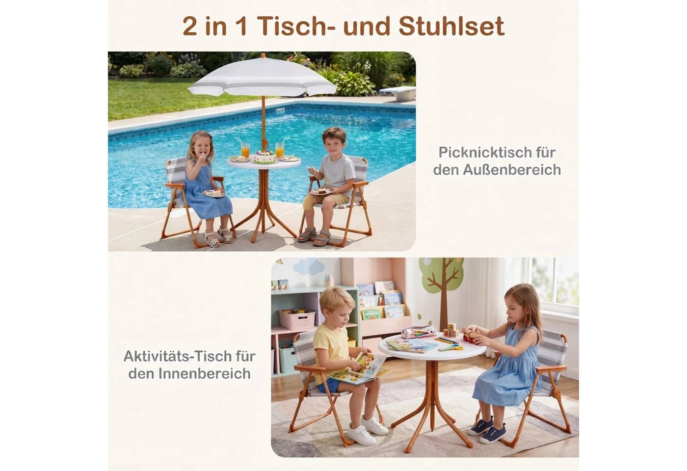 COSTWAY Garten-Kindersitzgruppe mit Klappstühlen & Sonnenschirm - Bild 5
