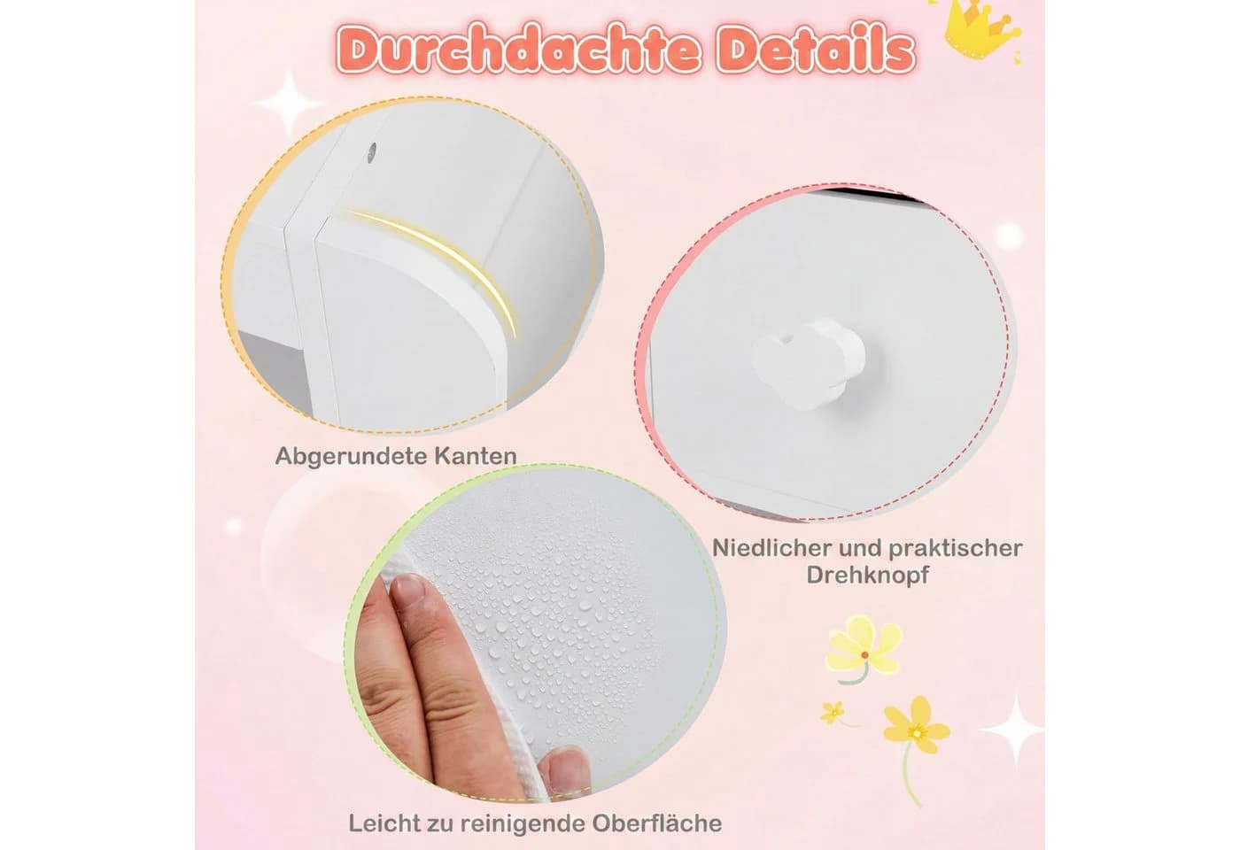 COSTWAY Schminktisch mit Spiegel & Beleuchtung für Kinder - Bild 4