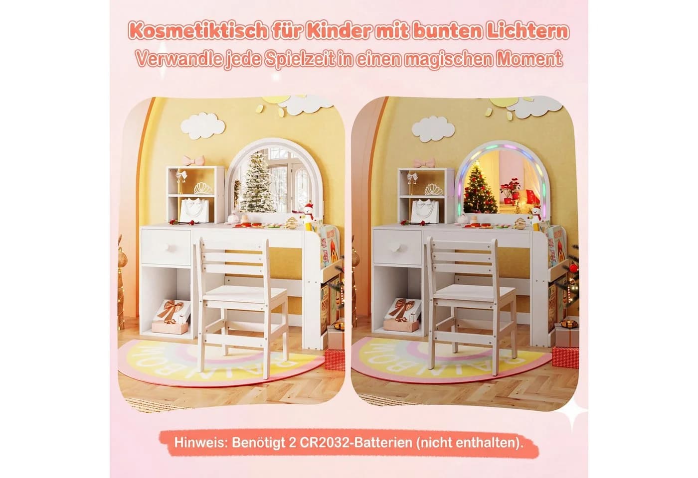 COSTWAY Schminktisch mit Spiegel & Beleuchtung für Kinder - Bild 5