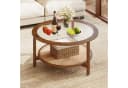 COSTWAY Runder Couchtisch Glasplatte Gummibaumholz Walnuss Bild 2
