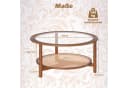 COSTWAY Runder Couchtisch Glasplatte Gummibaumholz Walnuss Bild 5