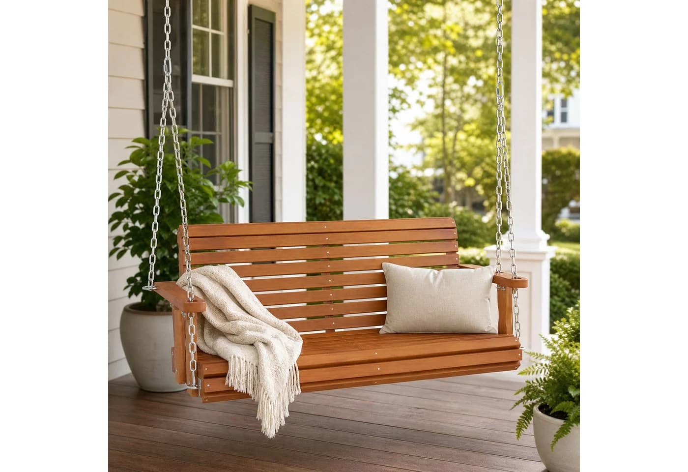 COSTWAY Hollywoodschaukel Hängebank Outdoor 2-Sitzer Natur Tannenholz