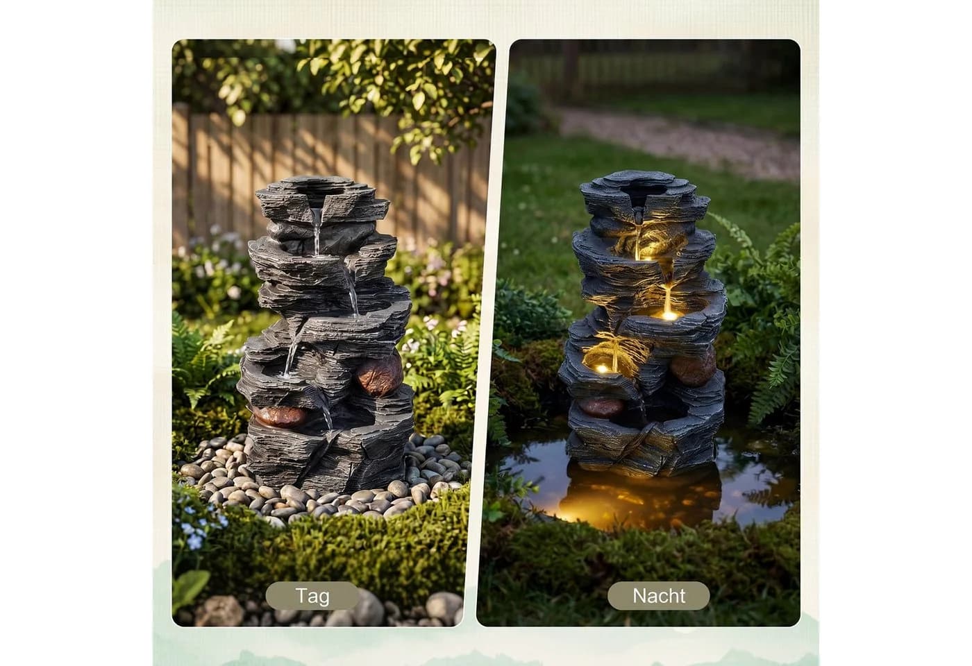 COSTWAY Zimmerbrunnen Schwarz mit LED-Beleuchtung und leiser Pumpe