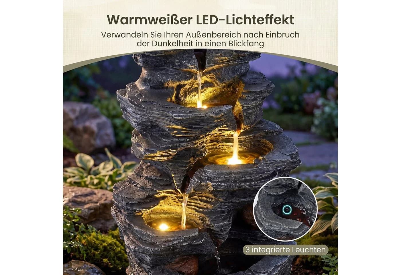 COSTWAY Zimmerbrunnen Schwarz mit LED-Beleuchtung und leiser Pumpe - Bild 3