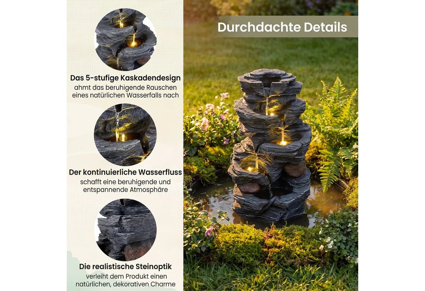 COSTWAY Zimmerbrunnen Schwarz mit LED-Beleuchtung und leiser Pumpe - Bild 4