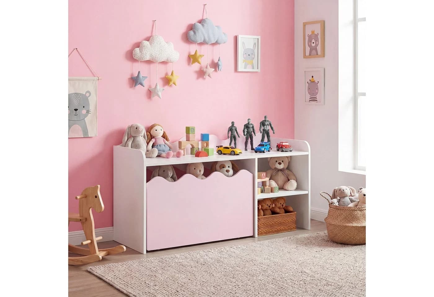 COSTWAY Kindertisch Rosa 2-in-1 Aktivitätstisch mit Stauraum