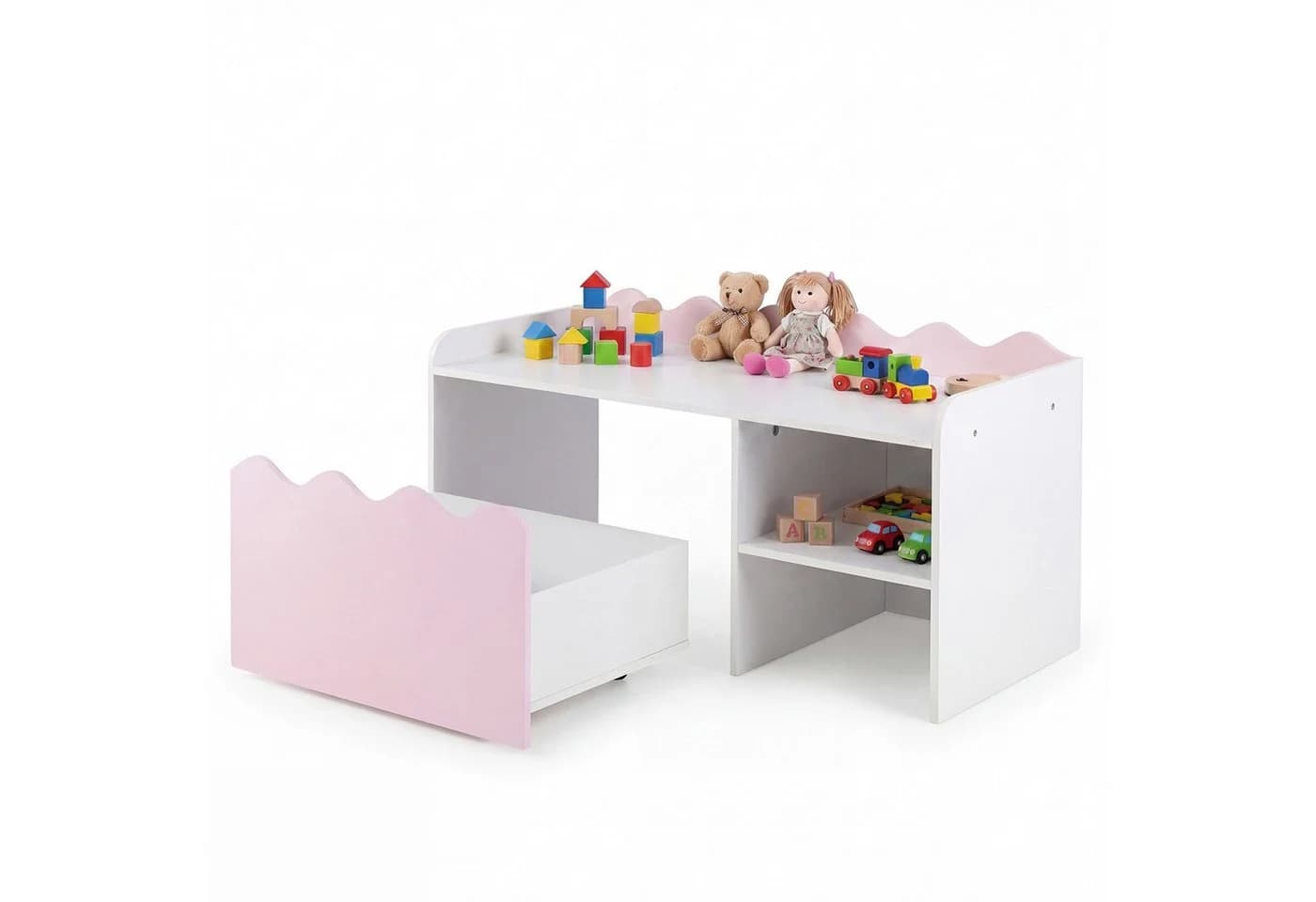COSTWAY Kindertisch Rosa 2-in-1 Aktivitätstisch mit Stauraum - Bild 2
