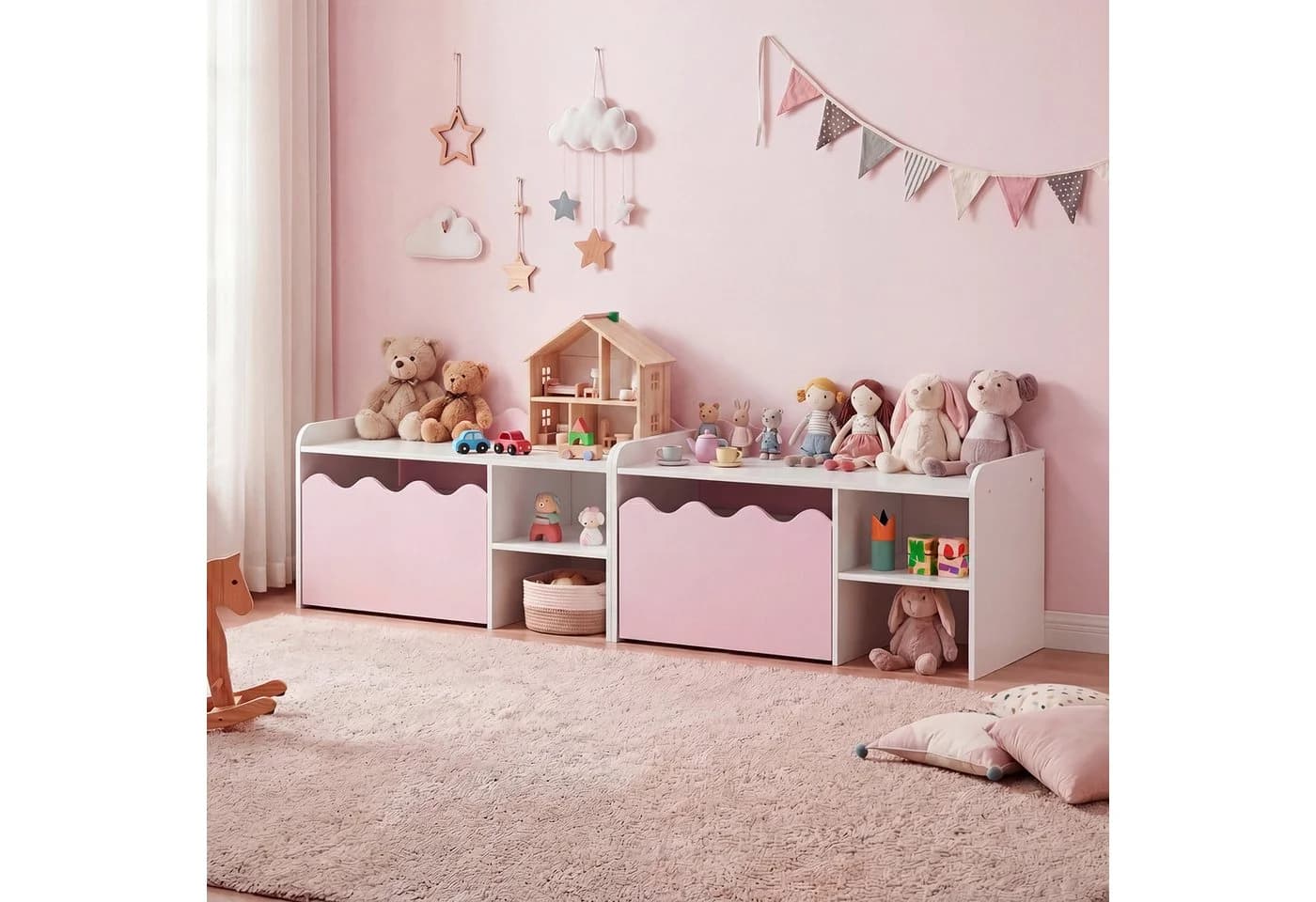 COSTWAY Kindertisch Rosa 2-in-1 Aktivitätstisch mit Stauraum - Bild 4
