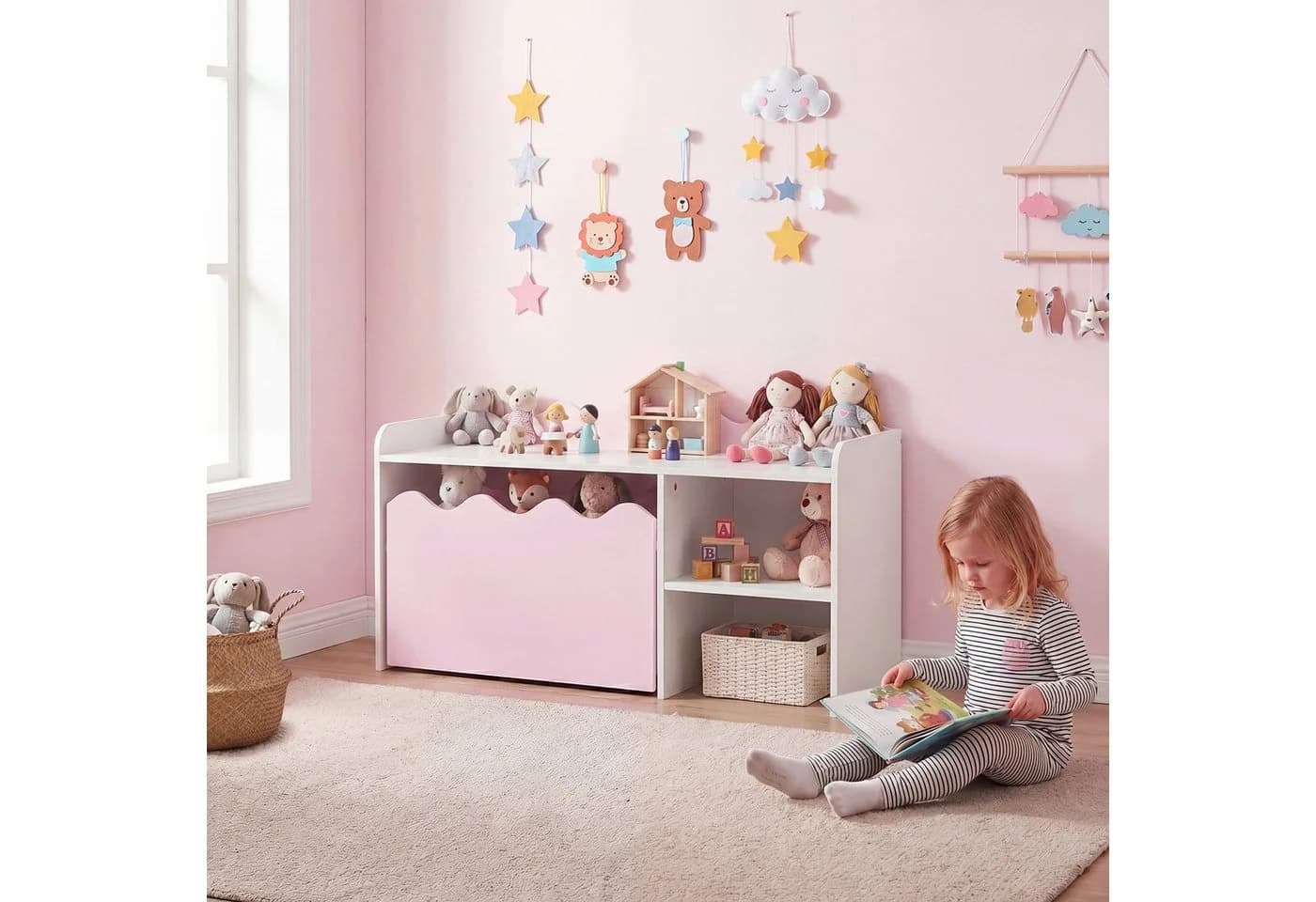 COSTWAY Kindertisch Rosa 2-in-1 Aktivitätstisch mit Stauraum - Bild 5