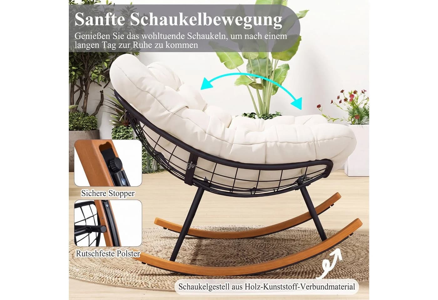 COSTWAY Loungesessel Schaukelsessel 2 Personen Beige Metall