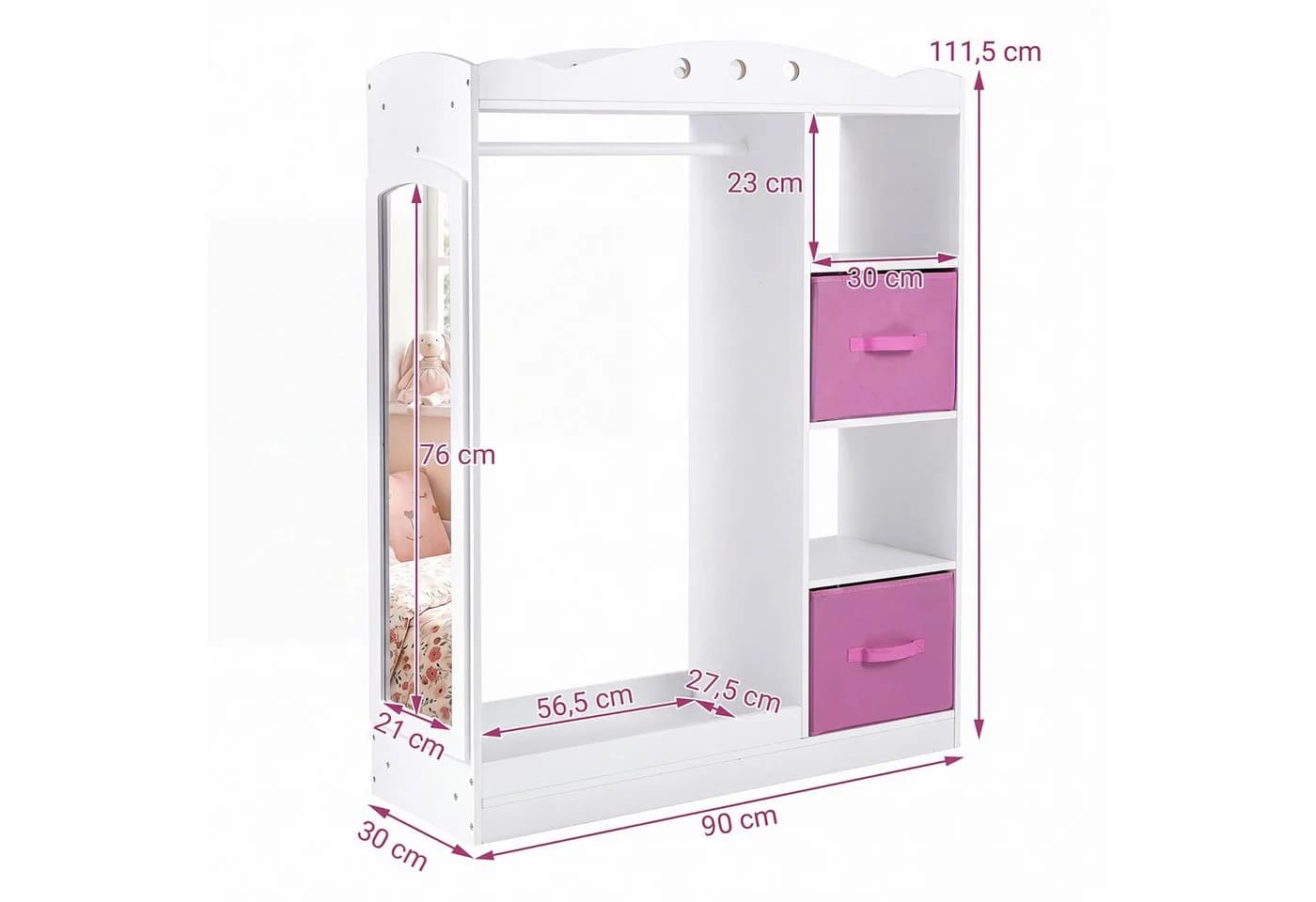 COSTWAY Kleiderständer Kindergarderobe mit Spiegel Rosa/Weiß - Bild 2