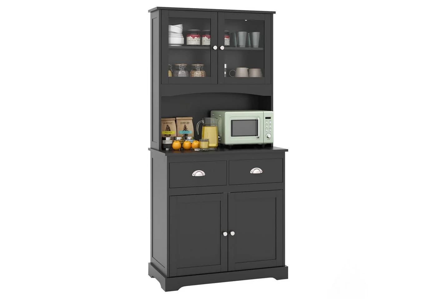 COSTWAY Küchenbuffet Schwarz mit verstellbaren Regalen und Schubladen - Bild 2