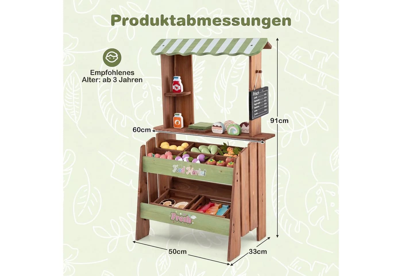 COSTWAY Kaufladen Tannenholz 43-tlg. mit 6 Fächern & 2 Boxen - Bild 5