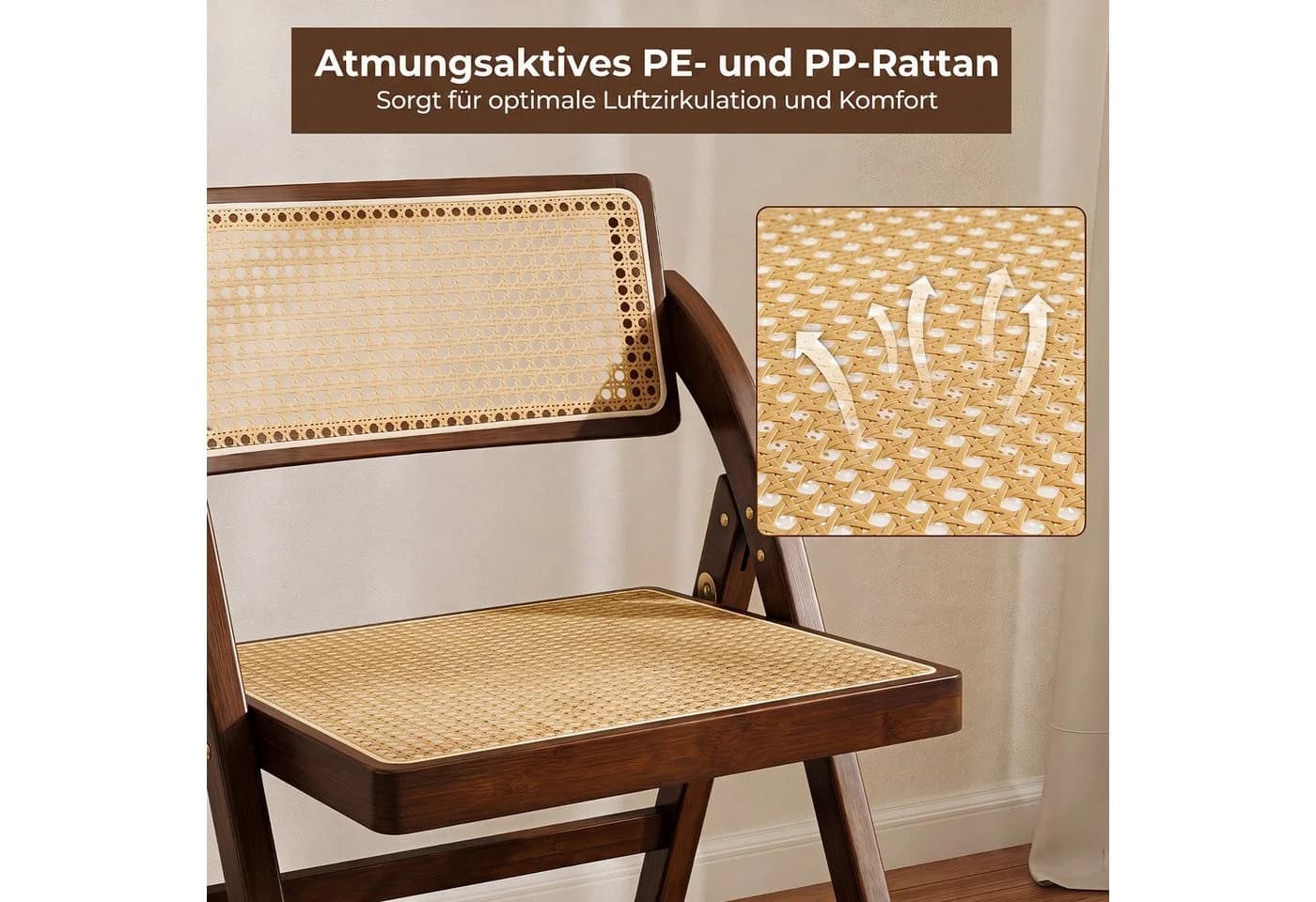COSTWAY Klappstuhl 2er Set Esszimmerstühle Bambus Natur - Bild 4