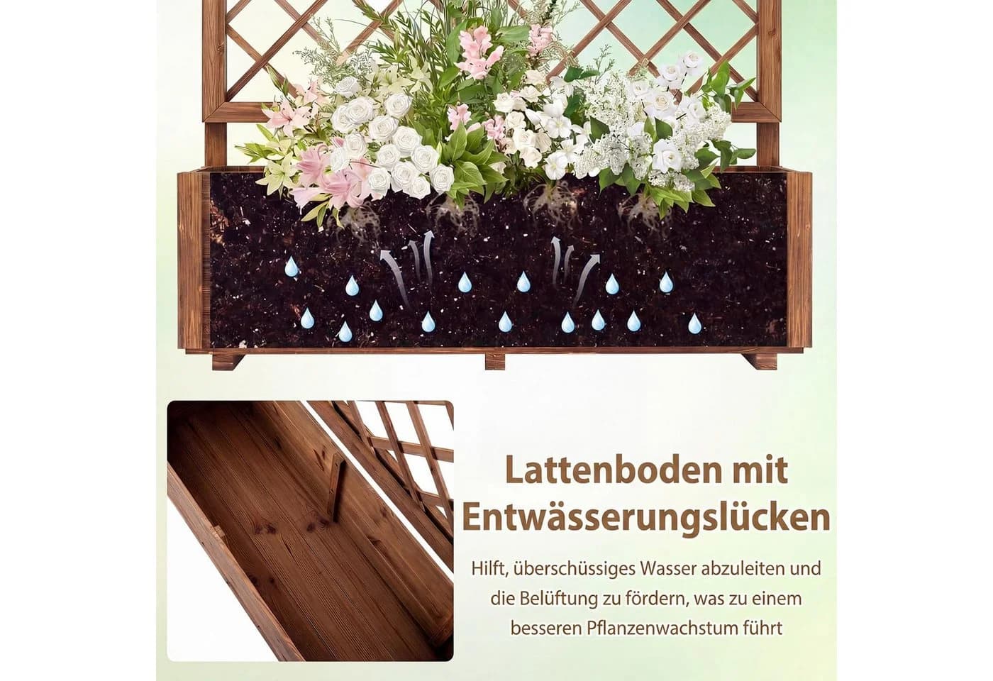 COSTWAY Blumenkasten Hochbeet mit Rankgitter Braun Kiefernholz - Bild 5