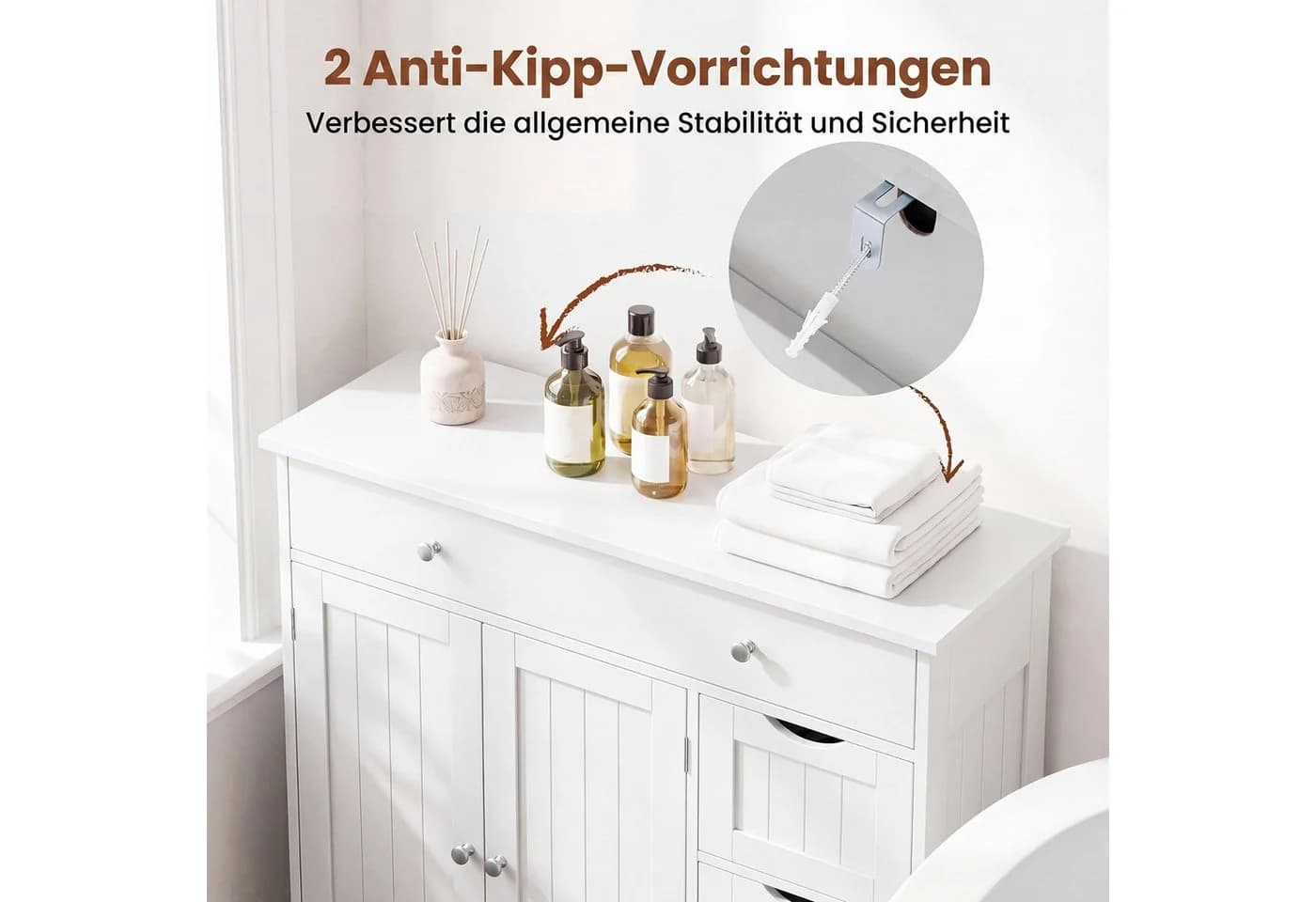 COSTWAY Badkommode mit 4 Schubladen und 2-Tür-Schrank Weiß - Bild 4