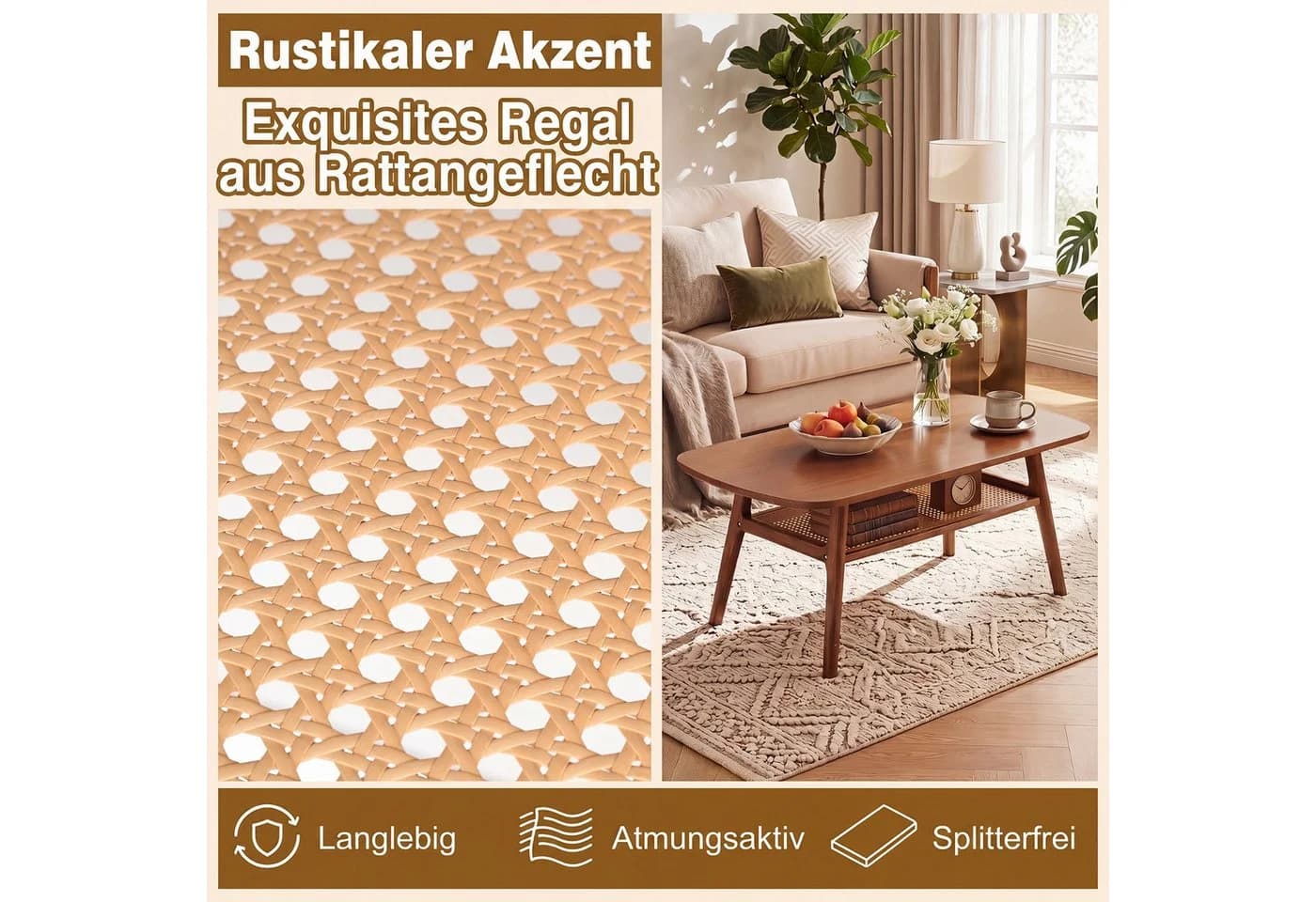 COSTWAY Couchtisch Holz Braun mit Ablage - Bild 5