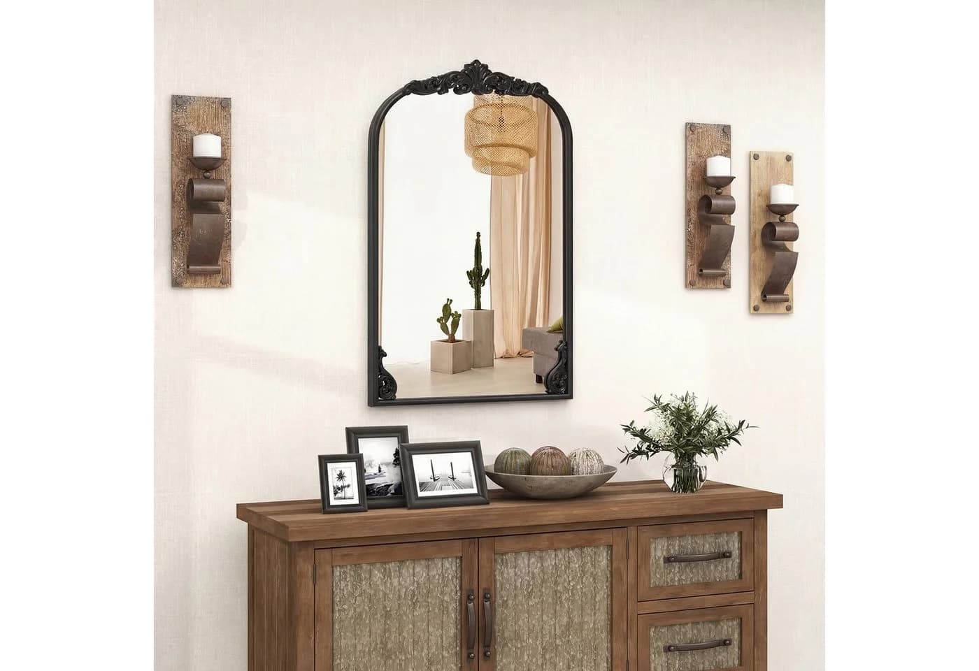 COSTWAY Dekospiegel Vintage Barock Metallrahmen Schwarz Gold