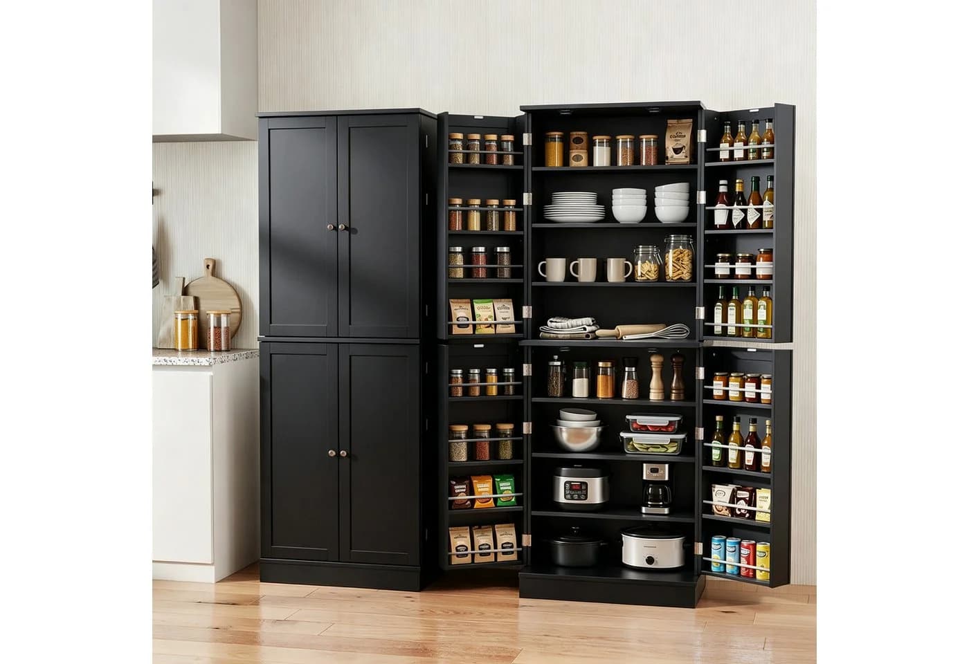 COSTWAY Vorratsschrank Küche Schwarz 166,5 cm