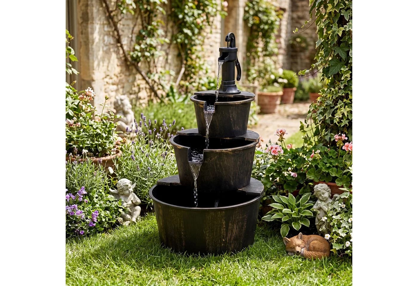 COSTWAY 3-stufiger Gartenbrunnen Wasserspiel mit Pumpe Antikbronze - Bild 2