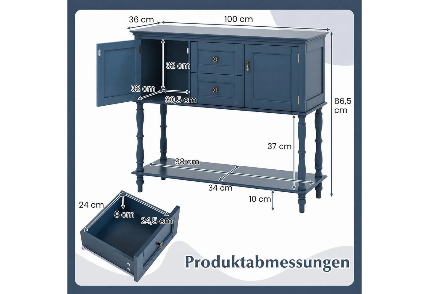 COSTWAY Konsolentisch mit Schubladen & Stauraum, Holzoptik Flurtisch - Bild 5