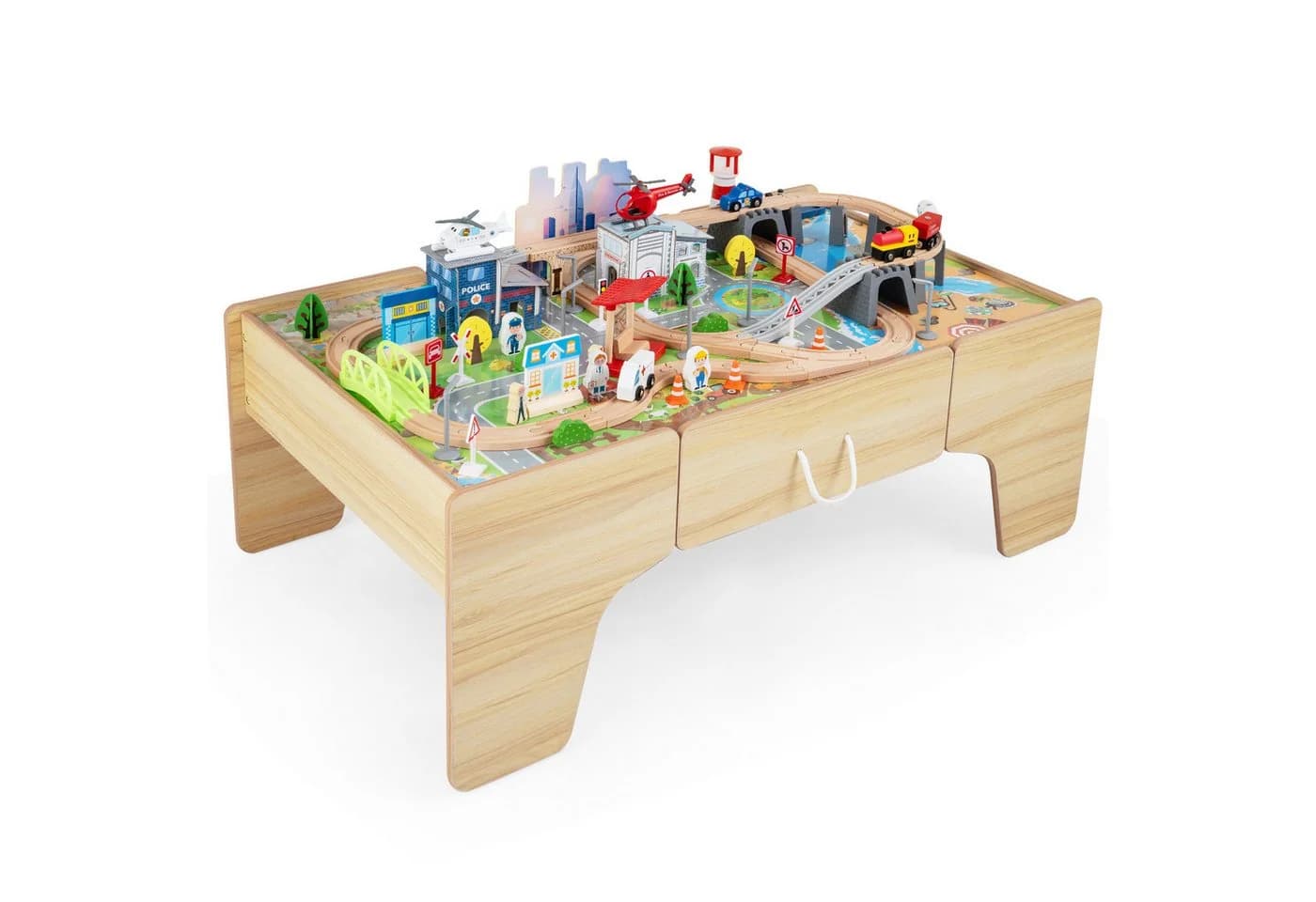 COSTWAY Holz-Spieltisch mit Eisenbahn-Set 110-tlg. 3-in-1 Design - Bild 2