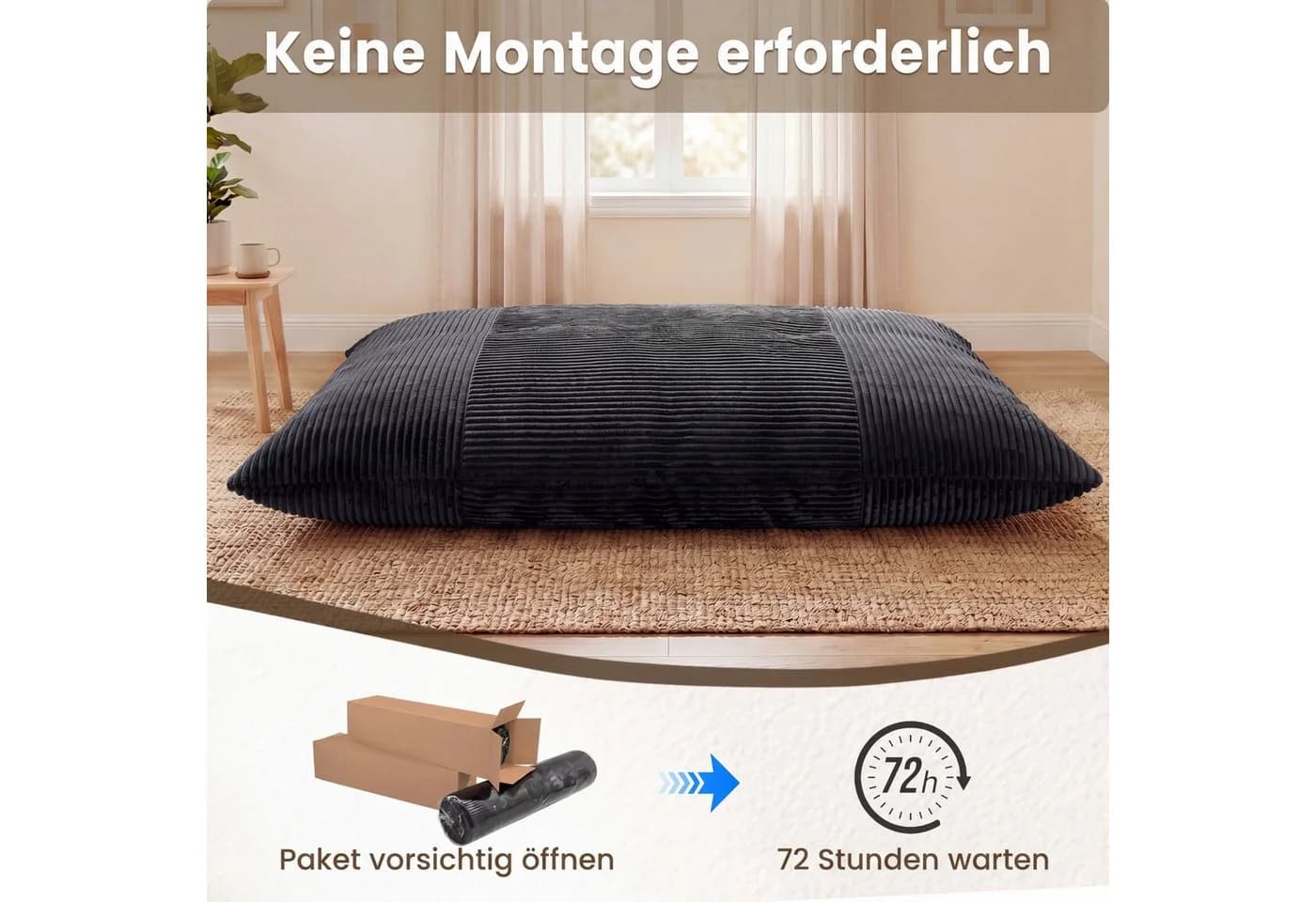 COSTWAY Sitzsack Cordstoff 2-in-1 Bodensessel Beige/Grau - Bild 3