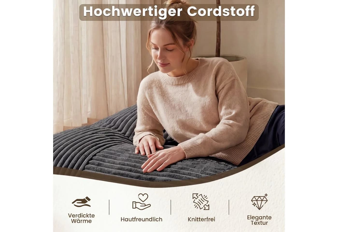 COSTWAY Sitzsack Cordstoff 2-in-1 Bodensessel Beige/Grau - Bild 5