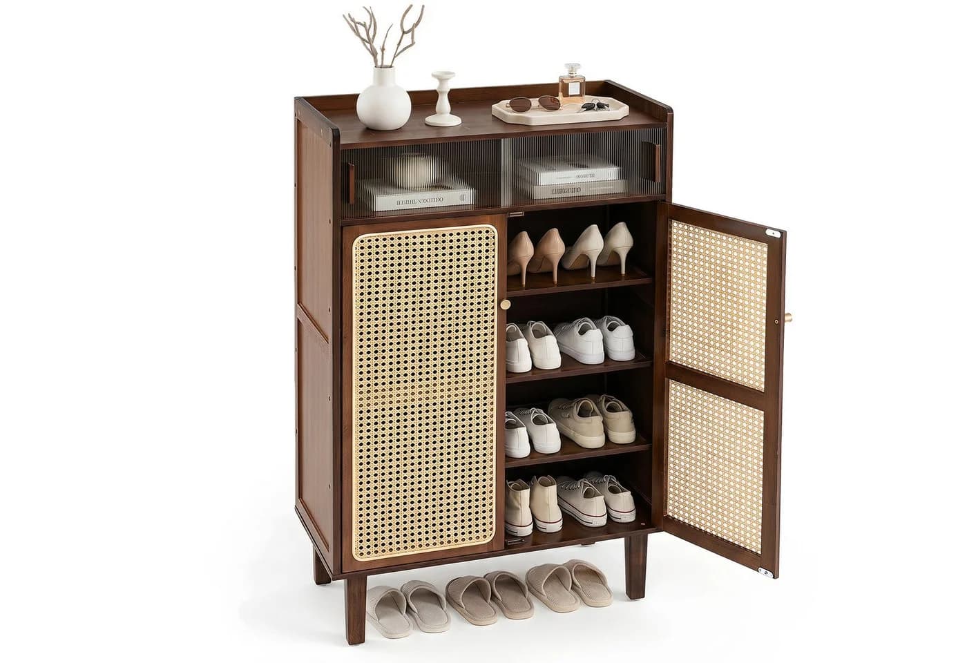 COSTWAY Schuhschrank Bambus mit Rattan Fronten - Bild 2