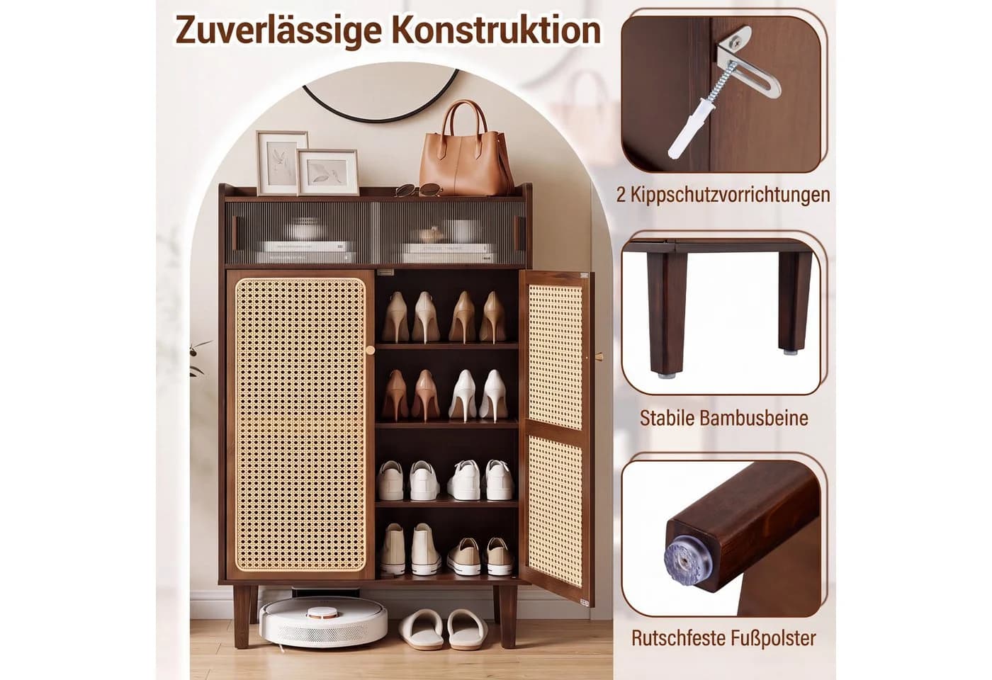 COSTWAY Schuhschrank Bambus mit Rattan Fronten - Bild 3