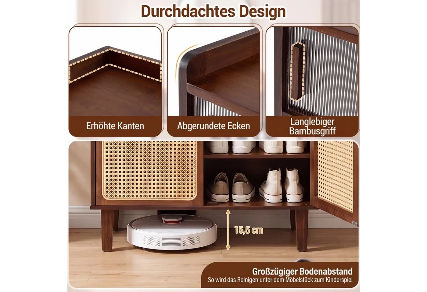 COSTWAY Schuhschrank Bambus mit Rattan Fronten - Bild 4