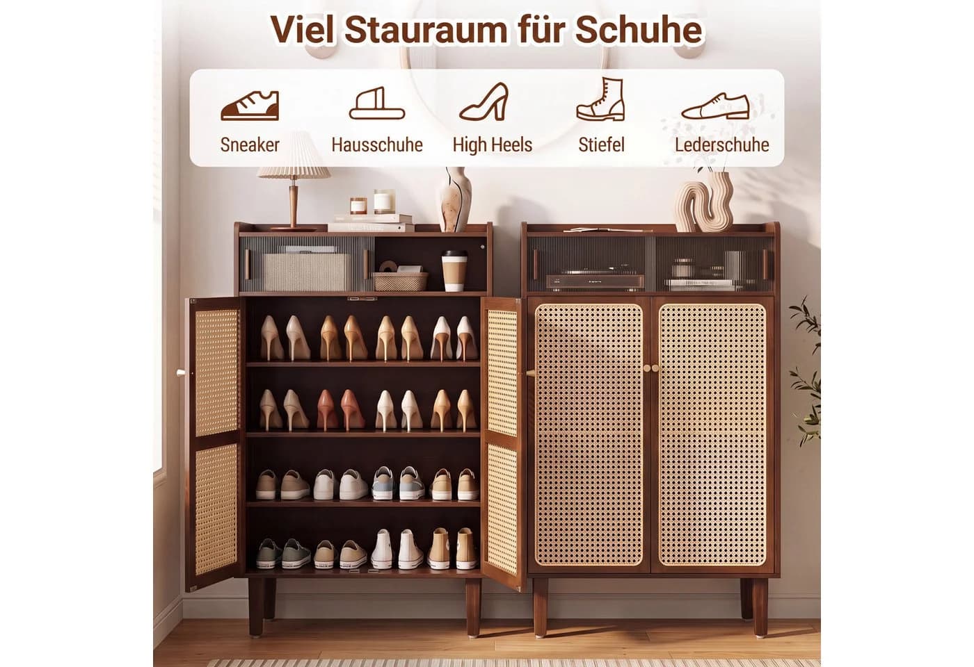 COSTWAY Schuhschrank Bambus mit Rattan Fronten - Bild 5