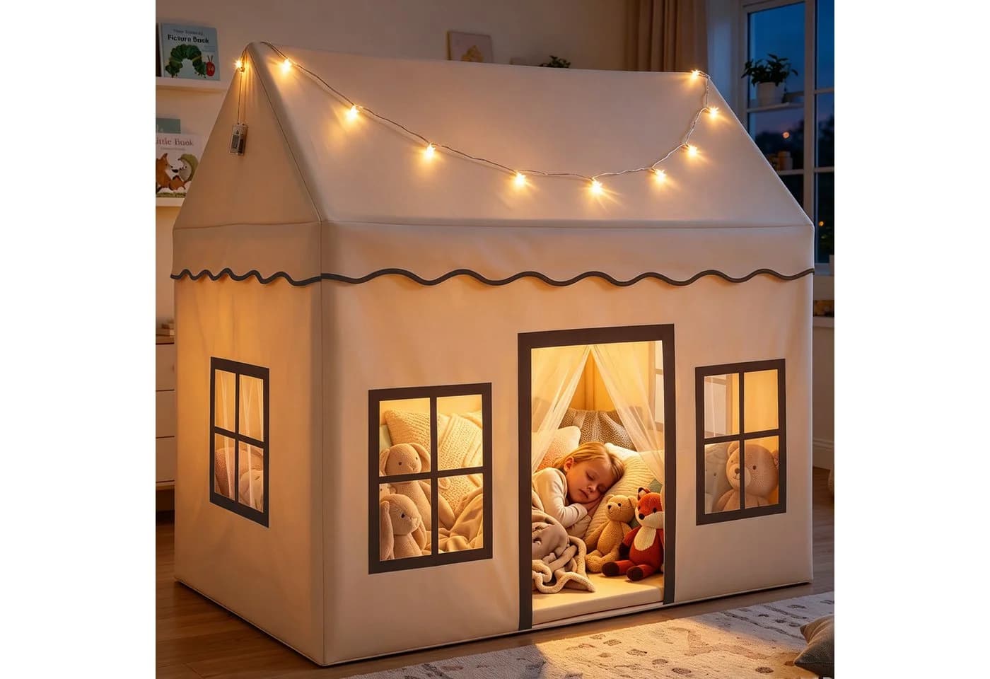 COSTWAY Spielzelt mit Hinterhof Kinderspielhaus Beige Grau Braun - Bild 3