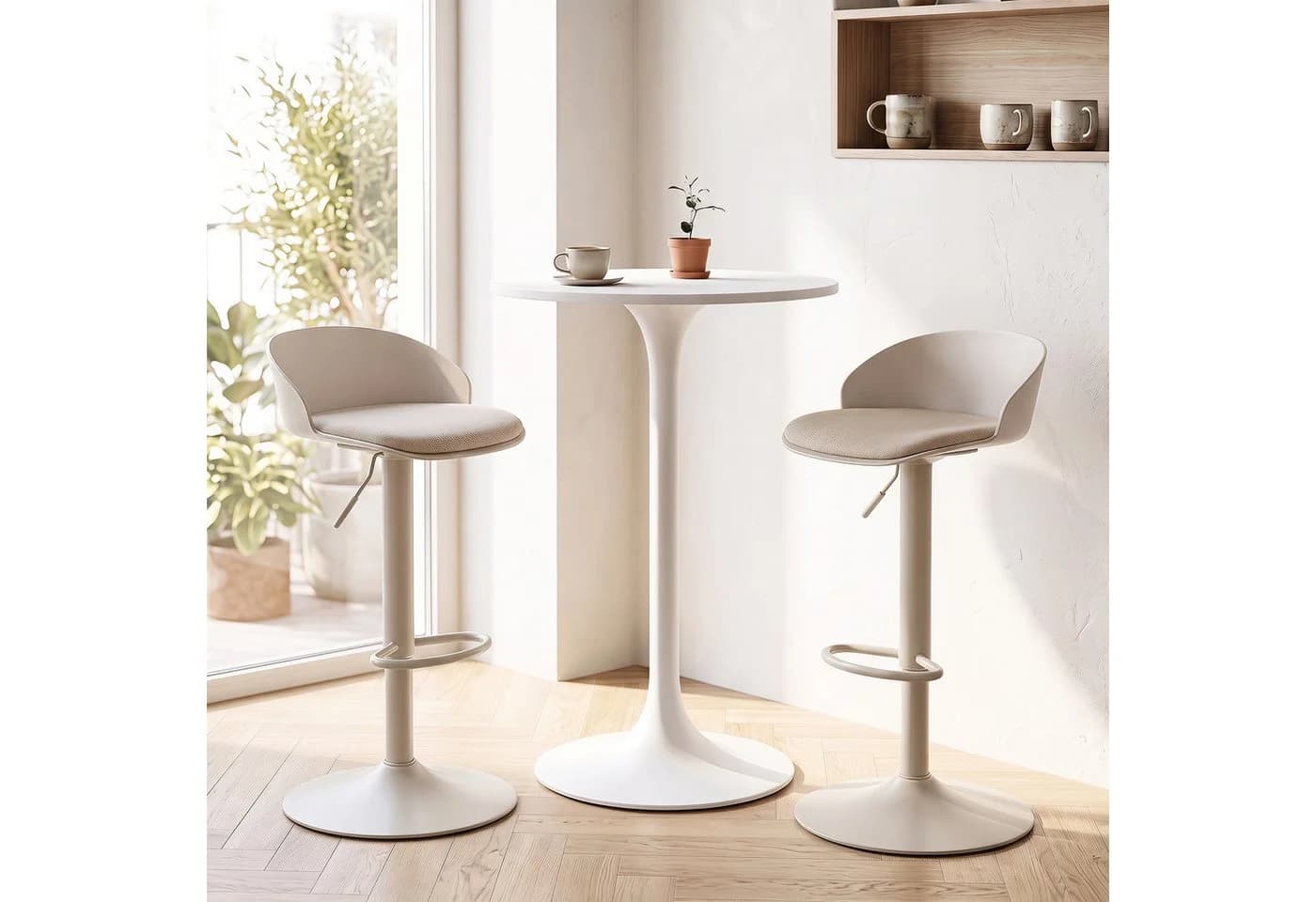 COSTWAY Barhocker 2er Set höhenverstellbar beige