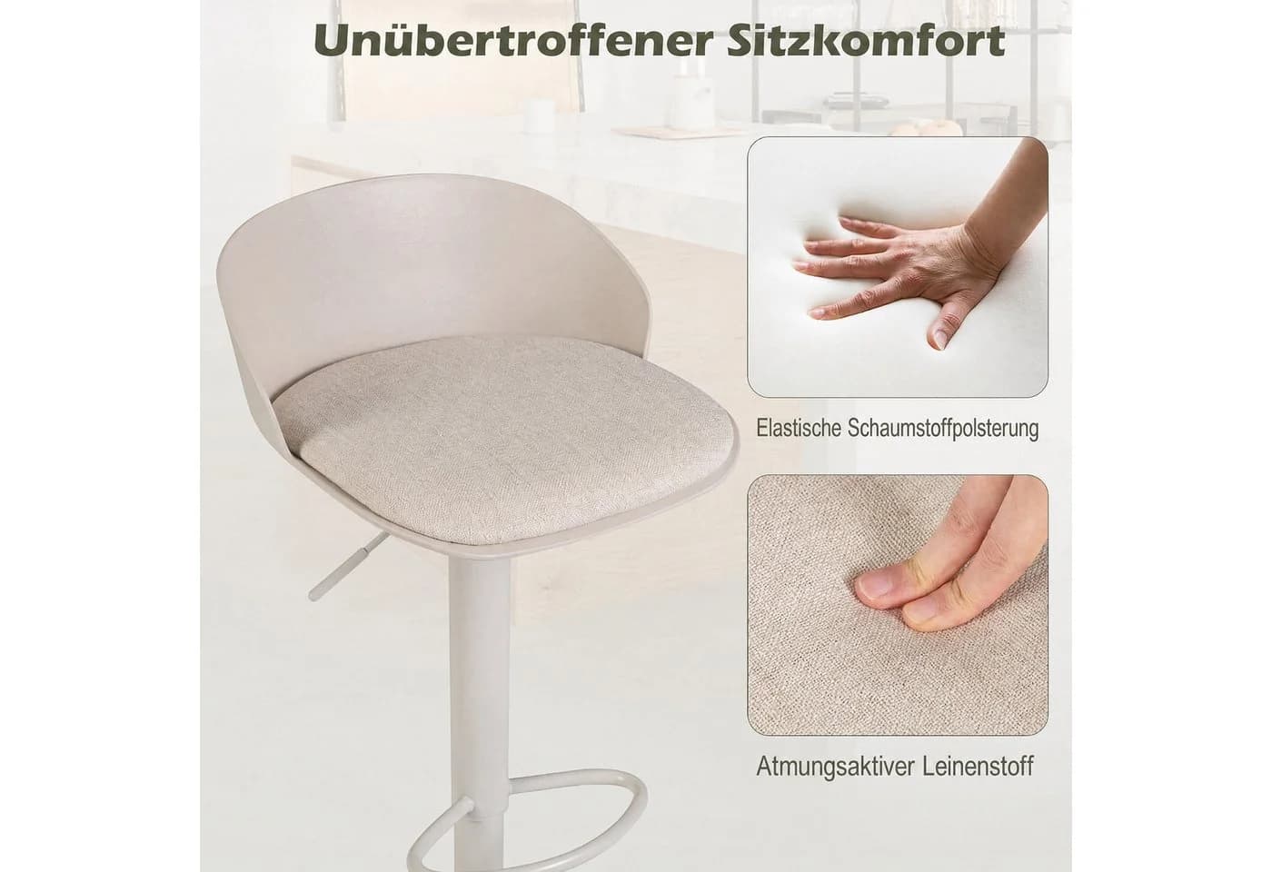 COSTWAY Barhocker 2er Set höhenverstellbar beige - Bild 3
