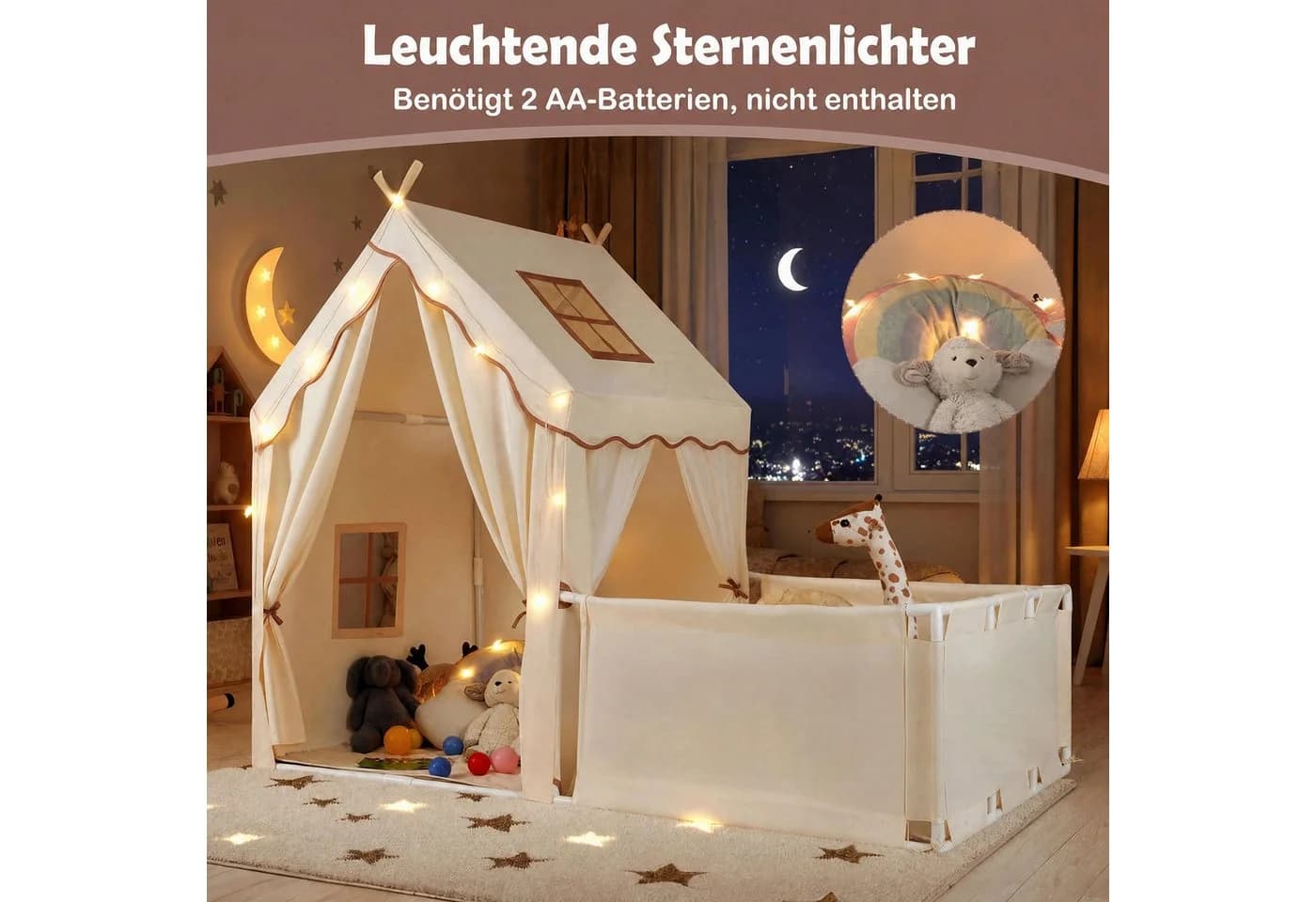 COSTWAY Spielzelt mit Sternenlichtern und Vorhof Beige - Bild 3