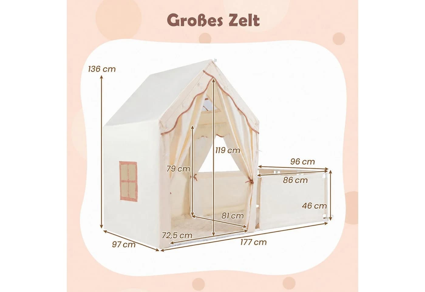 COSTWAY Spielzelt mit Sternenlichtern und Vorhof Beige - Bild 5