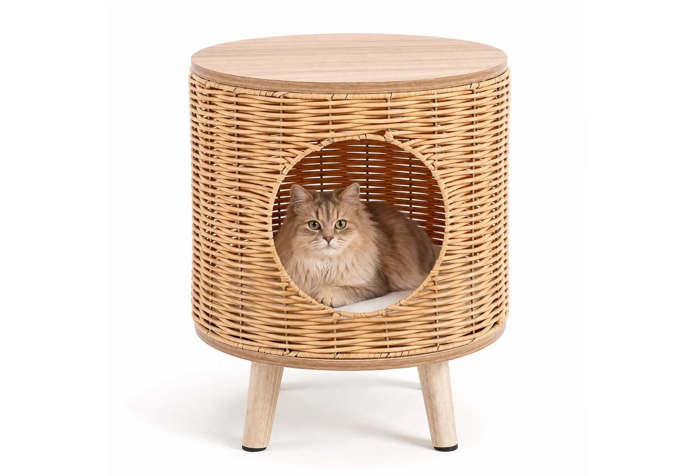 COSTWAY Katzenhaus mit Höhle und Beistelltisch Natur PE-Rattan - Bild 2