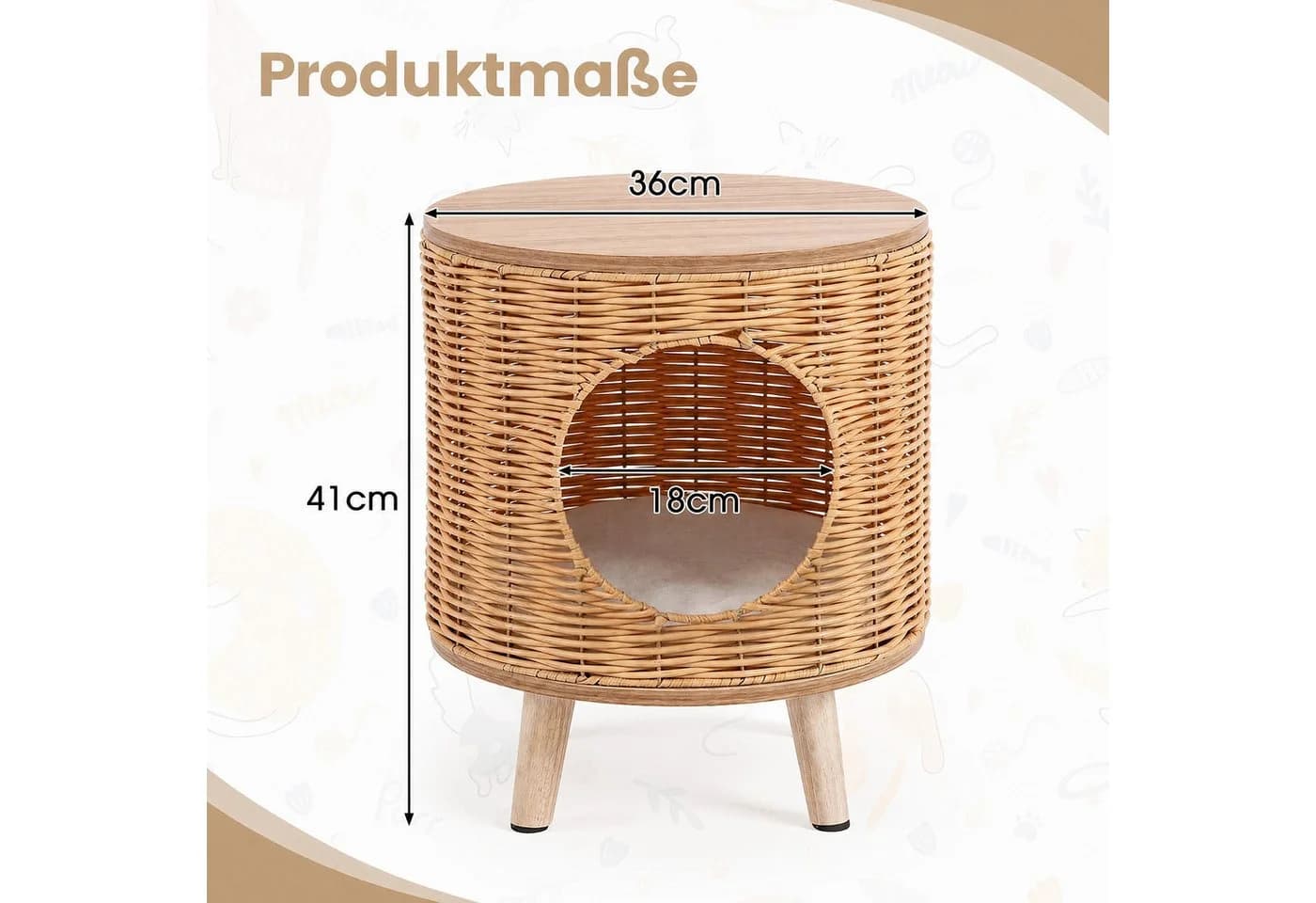 COSTWAY Katzenhaus mit Höhle und Beistelltisch Natur PE-Rattan - Bild 5