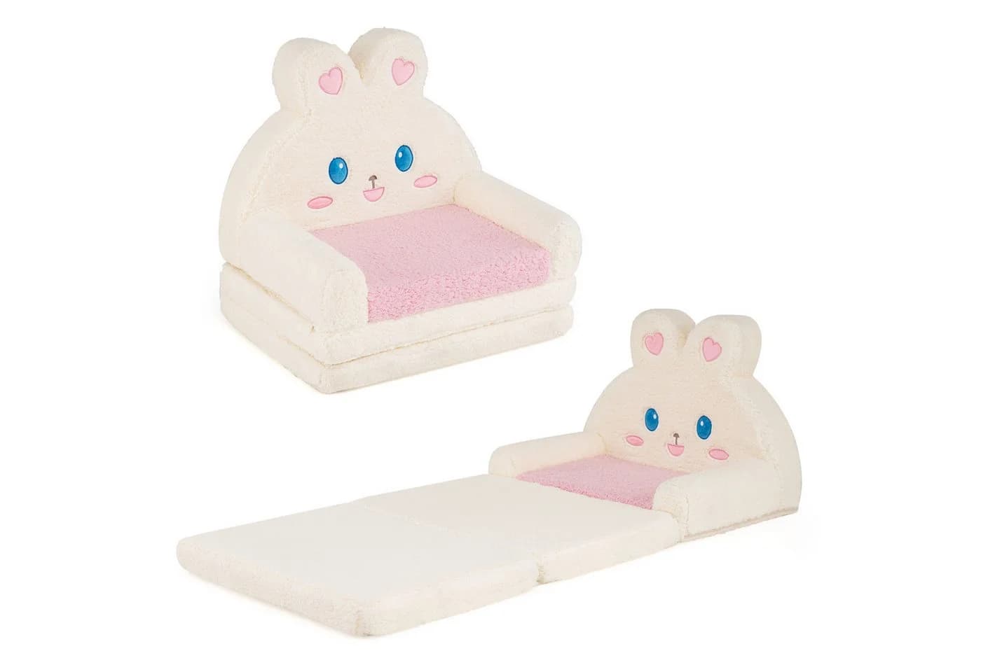 COSTWAY Kindersofa 2-in-1 Rosa Klappbar mit Hasen-Design - Bild 2