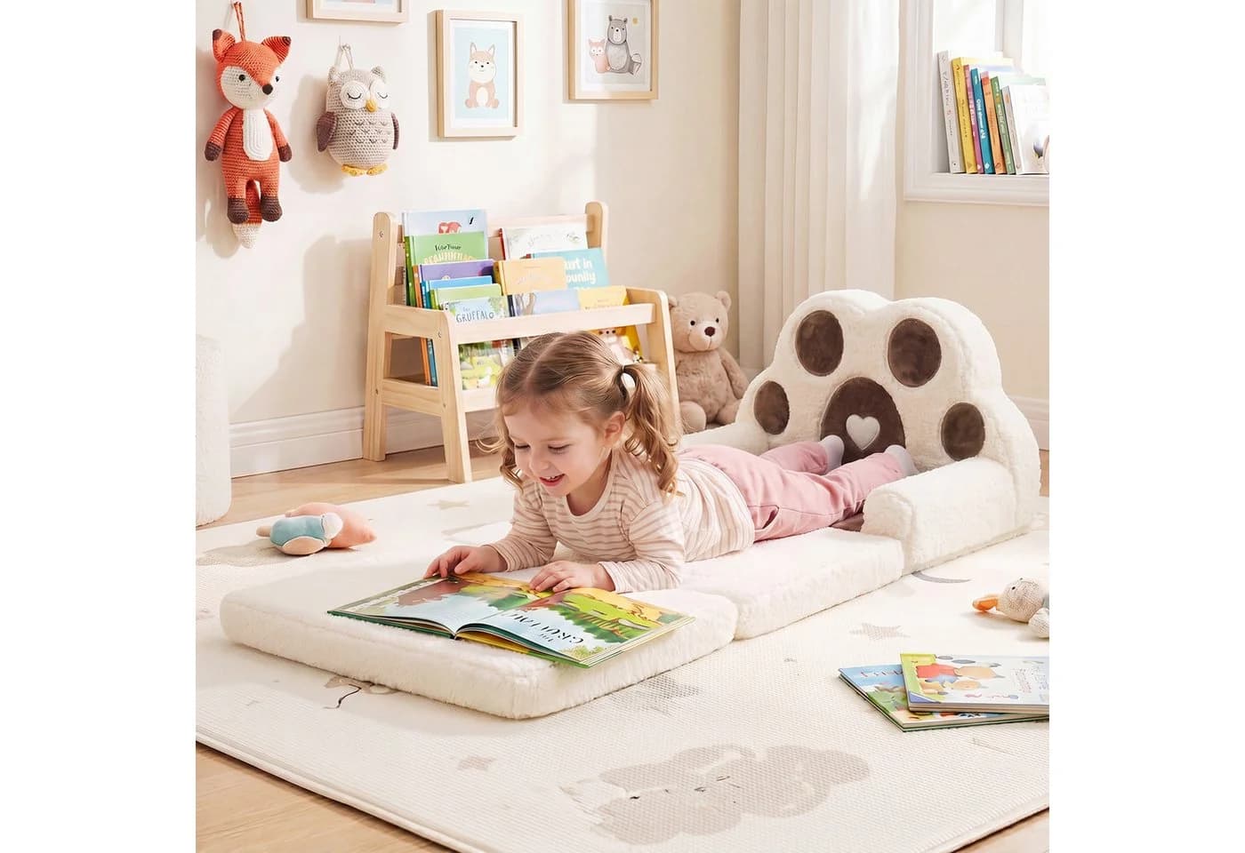 COSTWAY Kindersofa 2 in 1 Ausklappbar Bärentatzen Braun - Bild 5