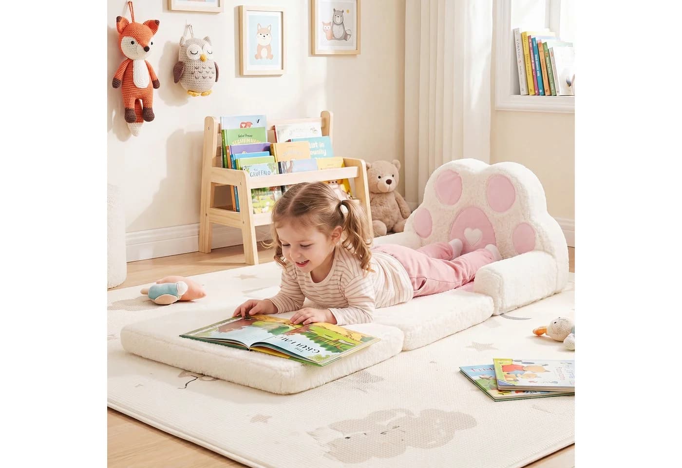 COSTWAY Kindersofa 2 in 1 Rosa mit Bärentatzen-Design - Bild 5