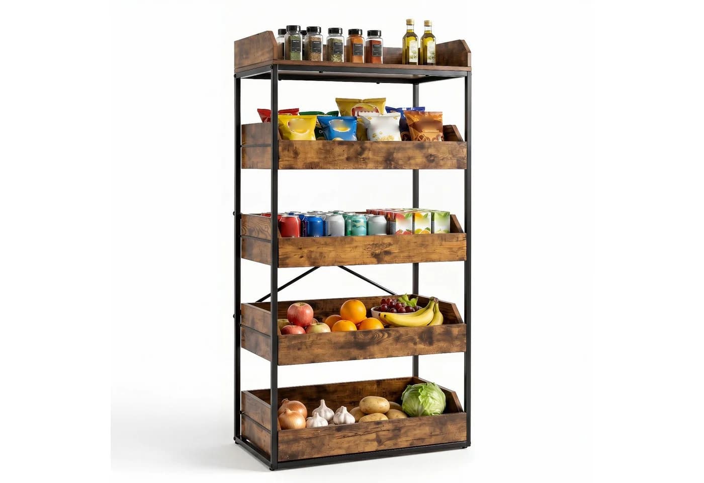 COSTWAY Küchenregal stehend mit 4 Schubladen, braun, Industrial-Design - Bild 2