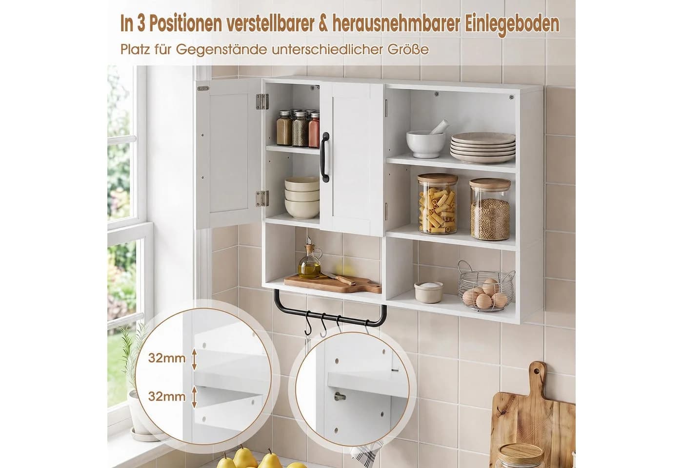 COSTWAY Hängeschrank Badezimmerschwarz/Weiß mit Handtuchhalter - Bild 4