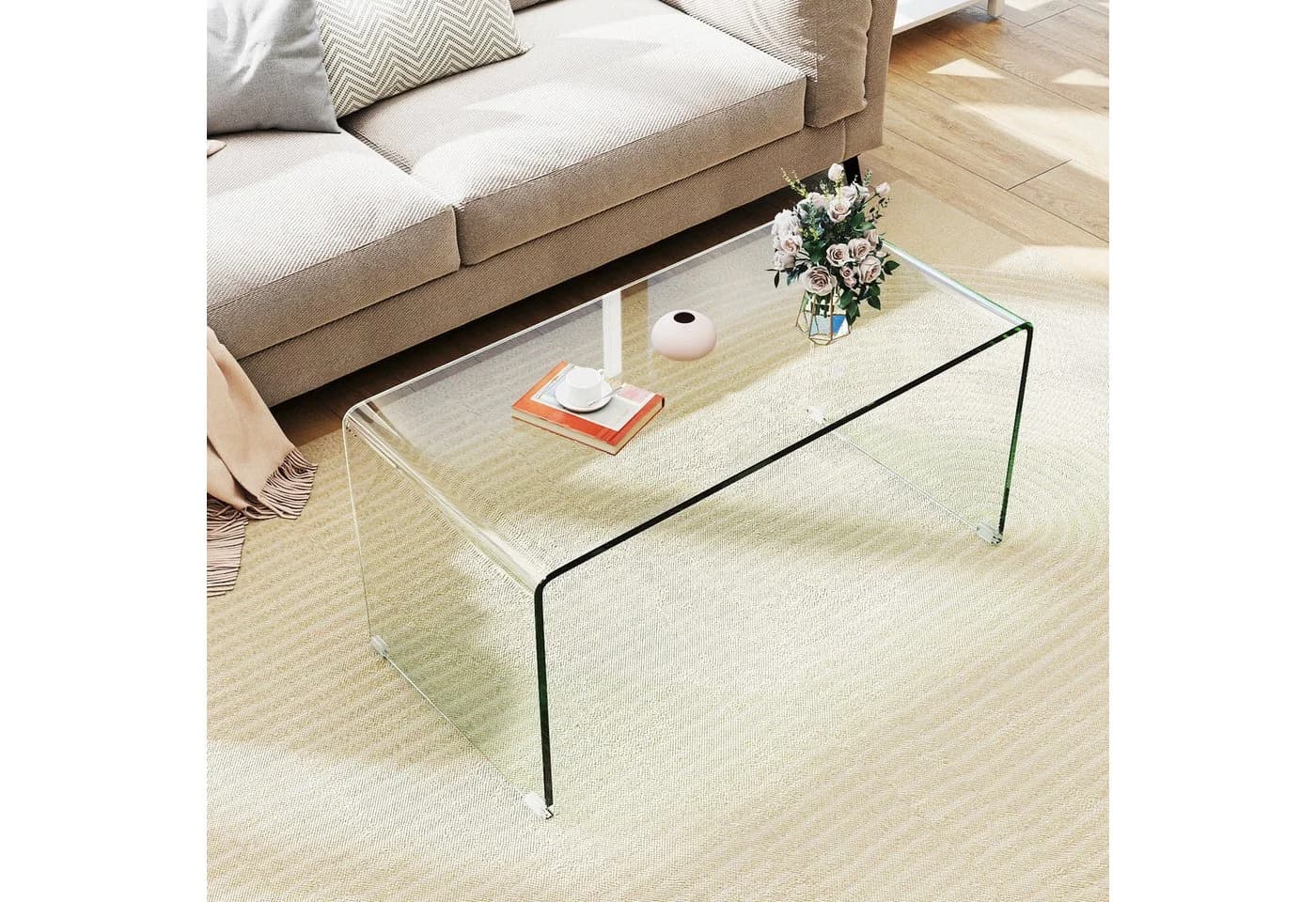 COSTWAY U-förmiger Glastisch Transparent Modern - Bild 2