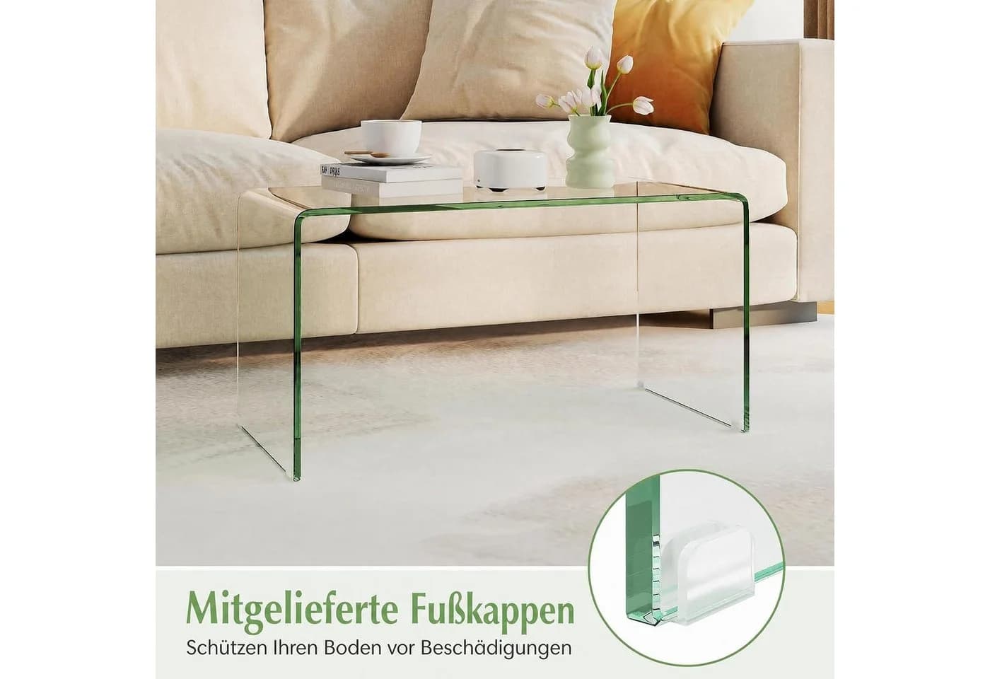 COSTWAY U-förmiger Glastisch Transparent Modern - Bild 3