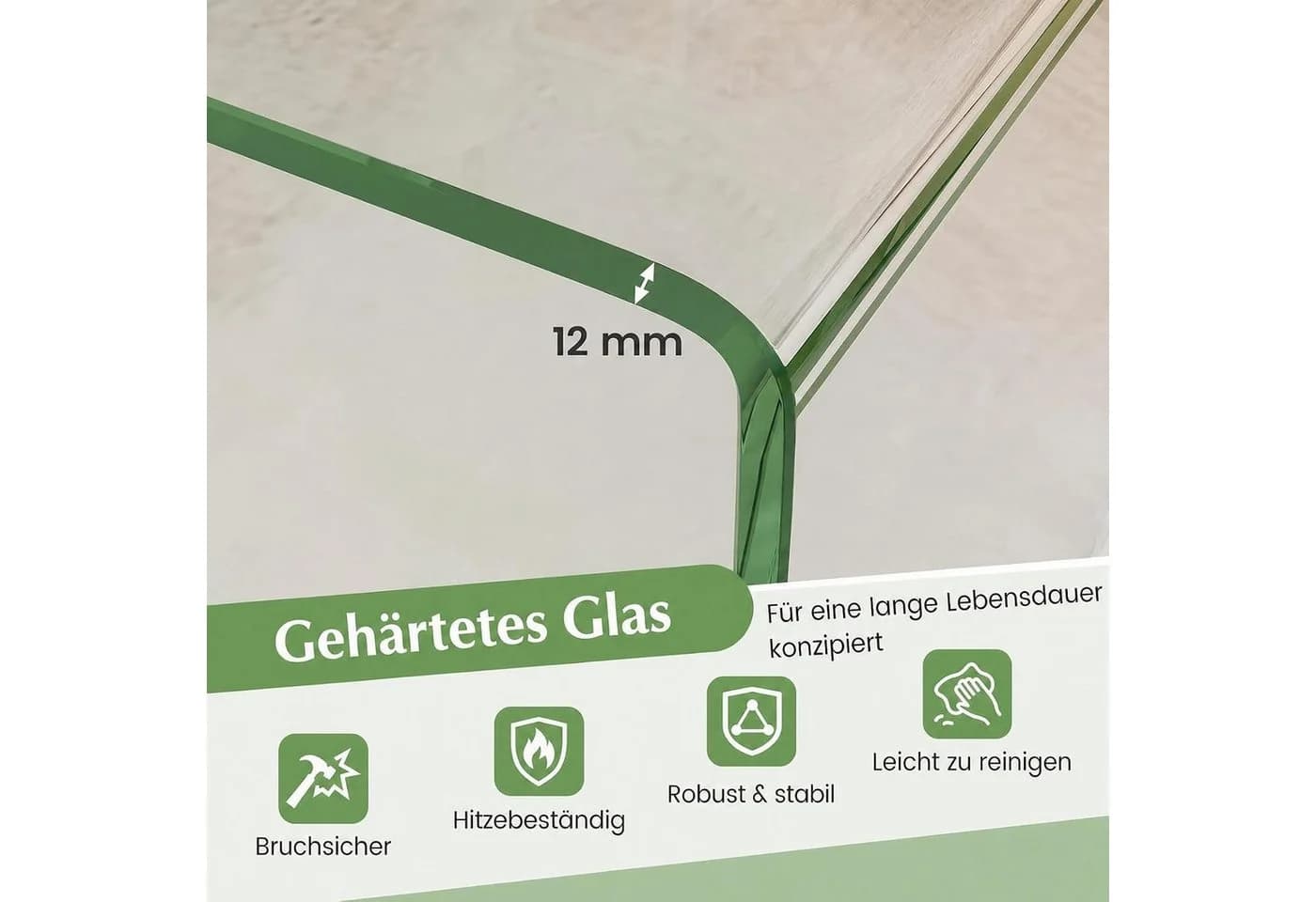 COSTWAY U-förmiger Glastisch Transparent Modern - Bild 4