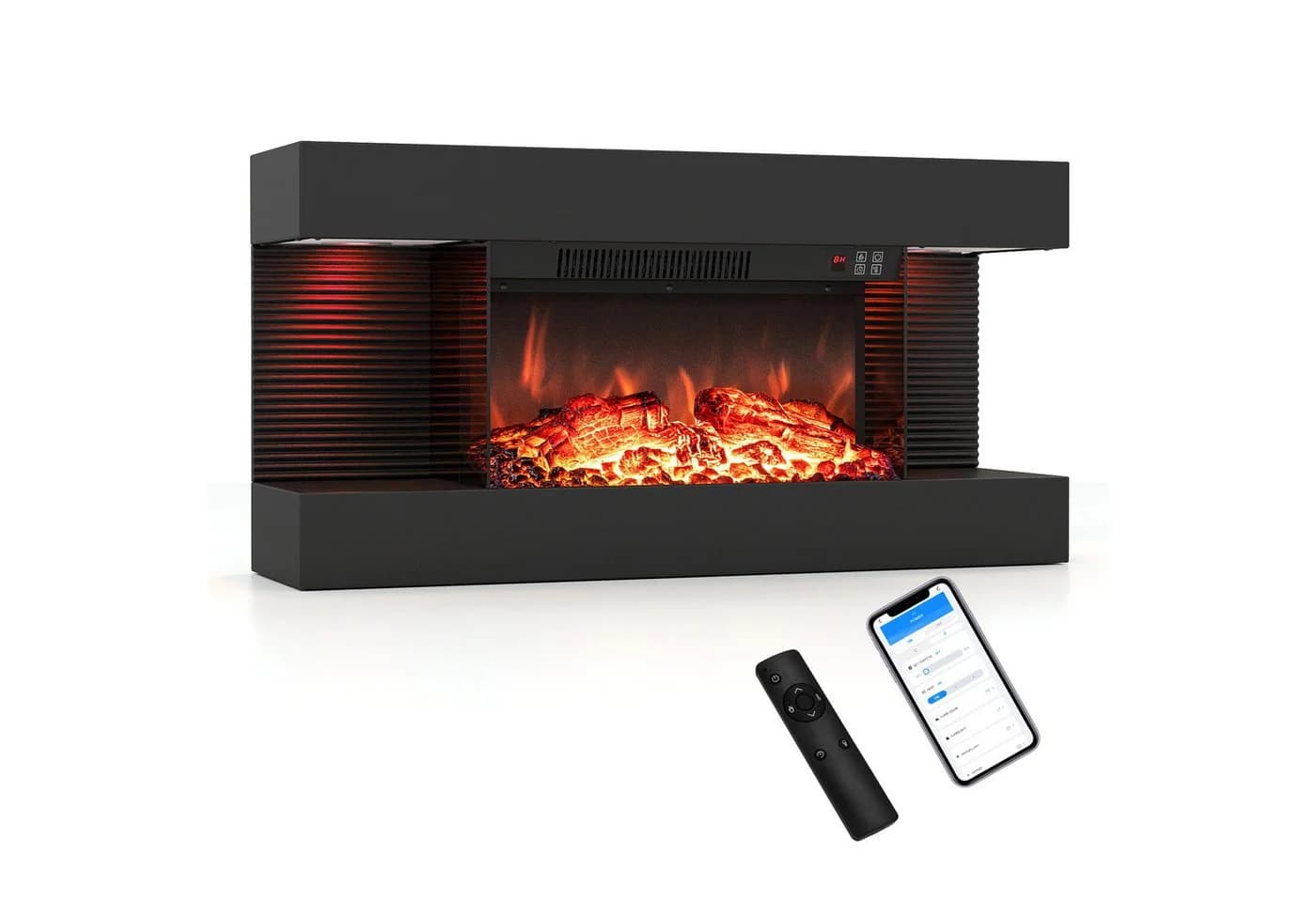 COSTWAY Elektrokamin Wandkamin mit LED-Seitenlichtern, 3D-Flammeneffekt Schwarz - Bild 2